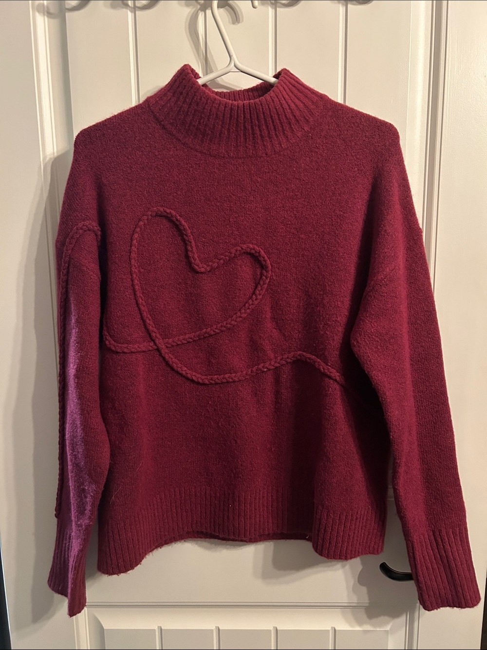 RW&CO. Wine Red Turtleneck Sweater with Heart Detail